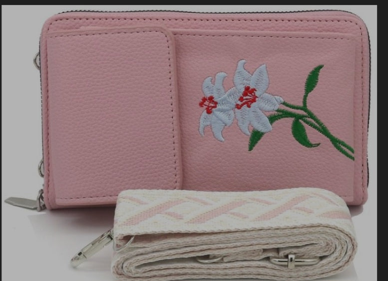 Embroidered Flower Purse & Strap