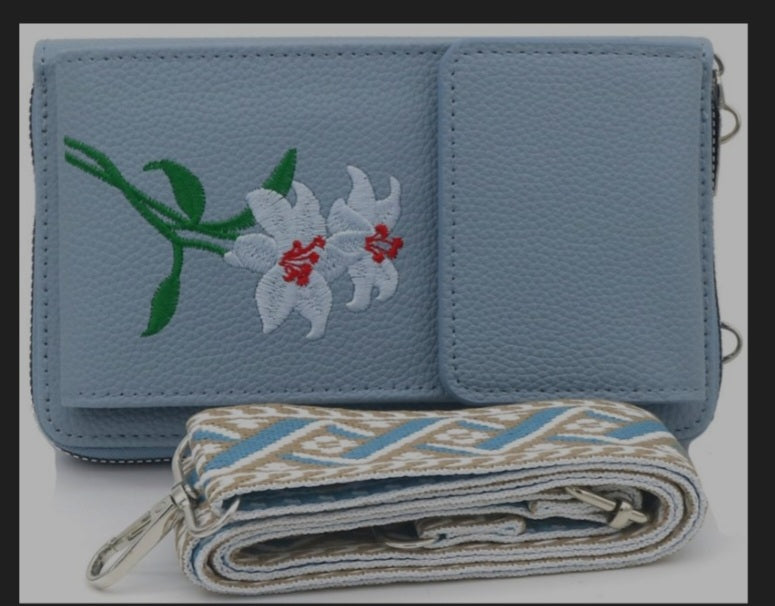 Embroidered Flower Purse & Strap