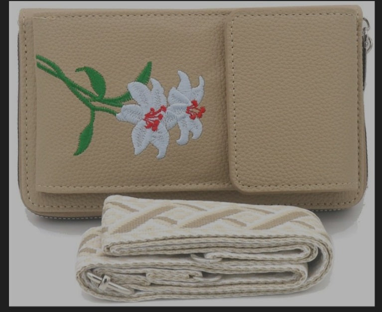 Embroidered Flower Purse & Strap