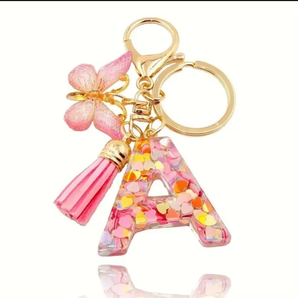 Initial Letter Keyring — Pink Butterfly & Confetti