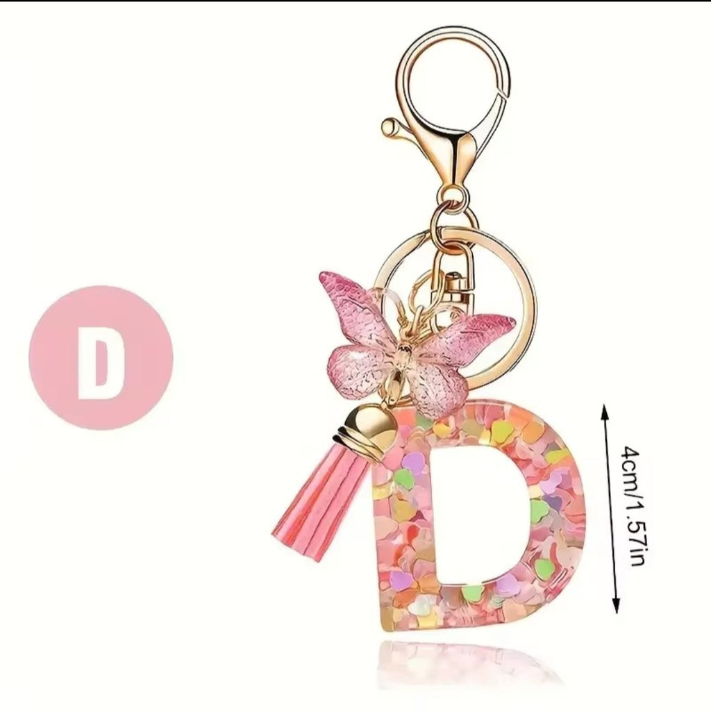 Initial Letter Keyring — Pink Butterfly & Confetti