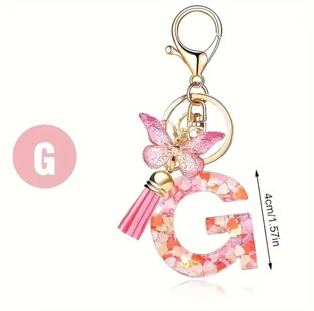 Initial Letter Keyring — Pink Butterfly & Confetti