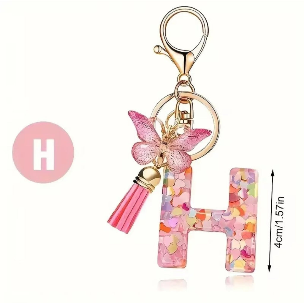 Initial Letter Keyring — Pink Butterfly & Confetti