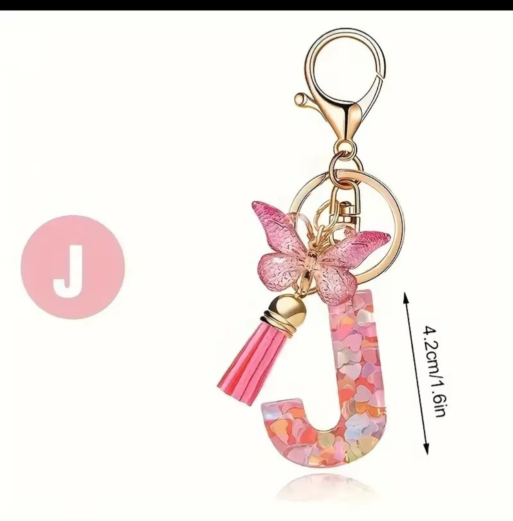 Initial Letter Keyring — Pink Butterfly & Confetti