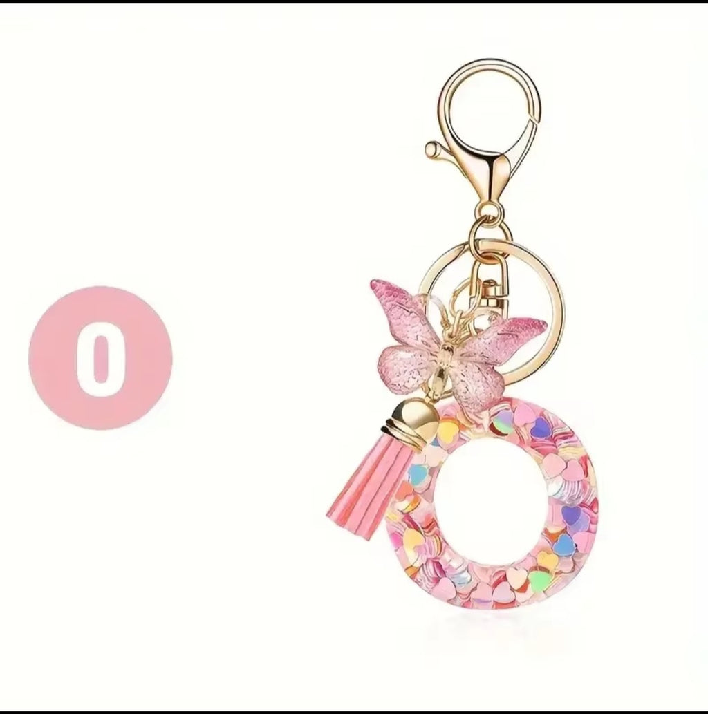 Initial Letter Keyring — Pink Butterfly & Confetti