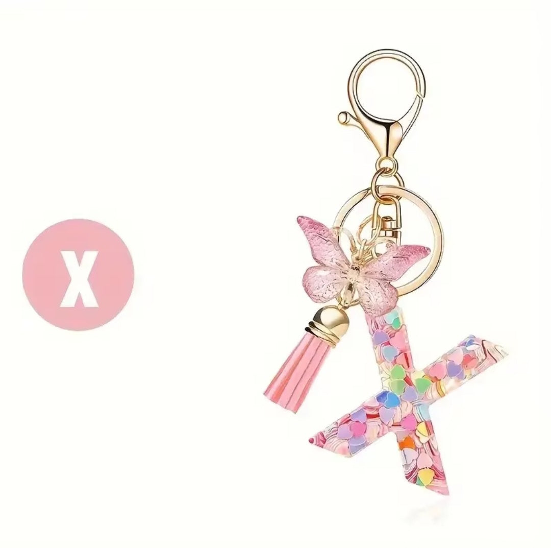 Initial Letter Keyring — Pink Butterfly & Confetti