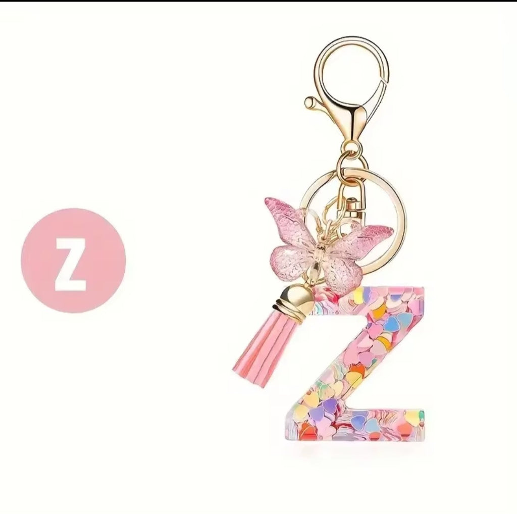 Initial Letter Keyring — Pink Butterfly & Confetti