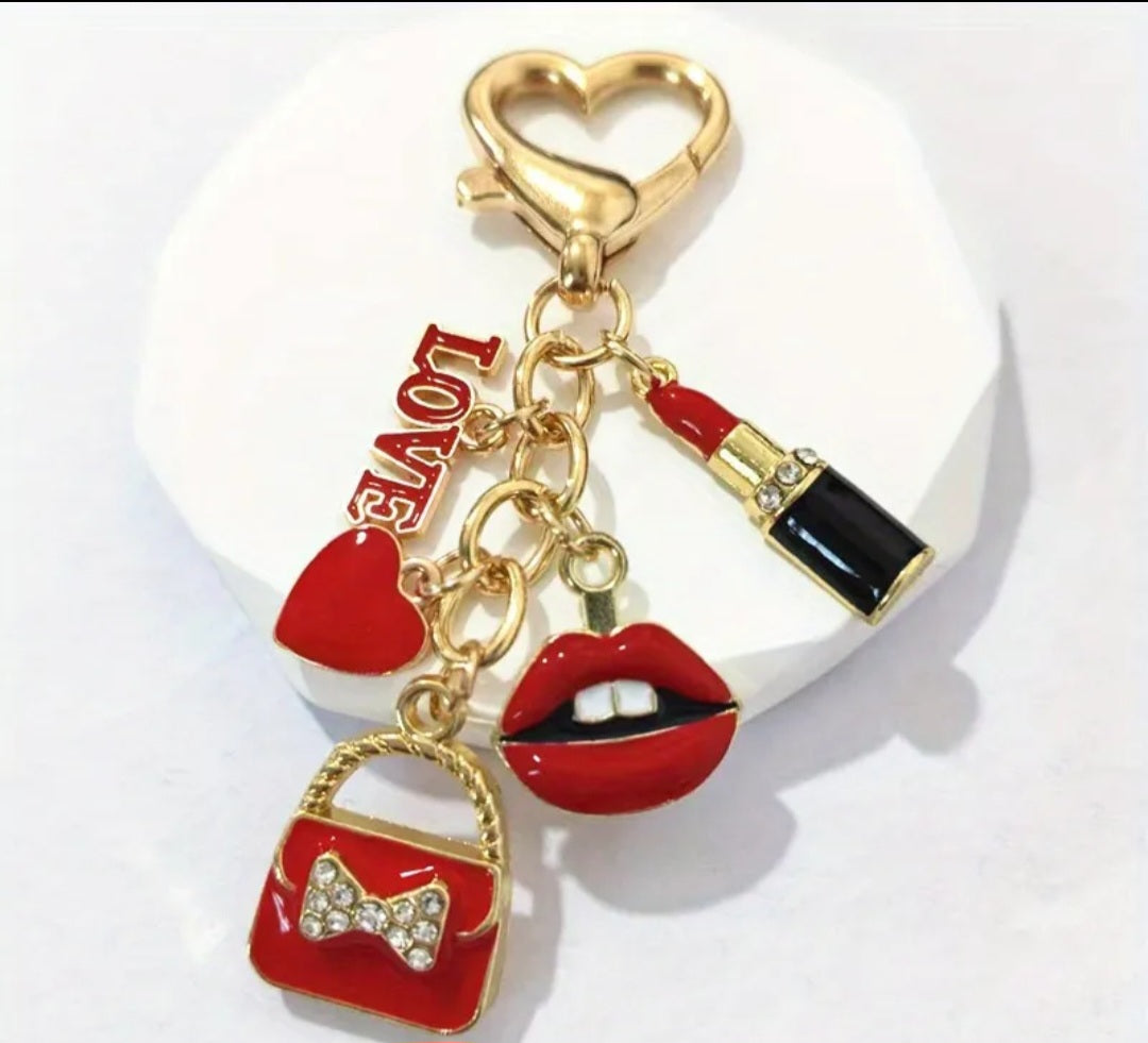 Lips & Lipstick Charm Keyring