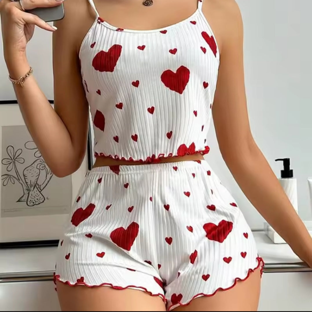 Women's Red Heart Pyjama Set