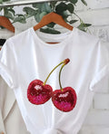 Cherry Glitter Print T-Shirt