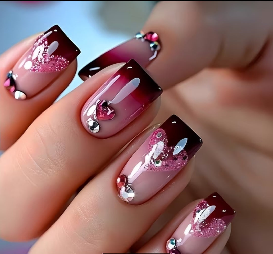 Glitter Heart & Gem Press On Nails