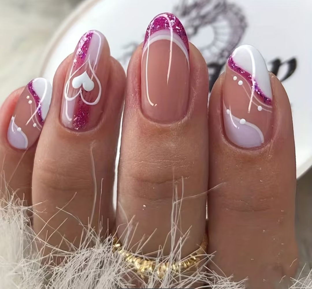 Heart Print Press On Nails