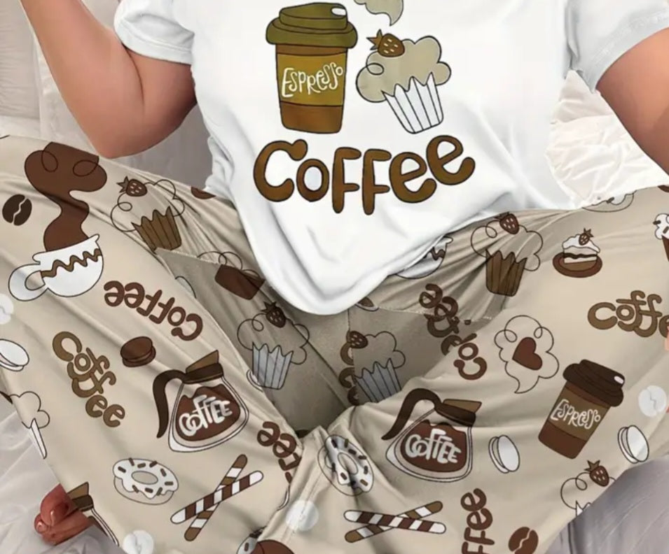 Coffee Print Plus Size 2-Piece Pyjama Set