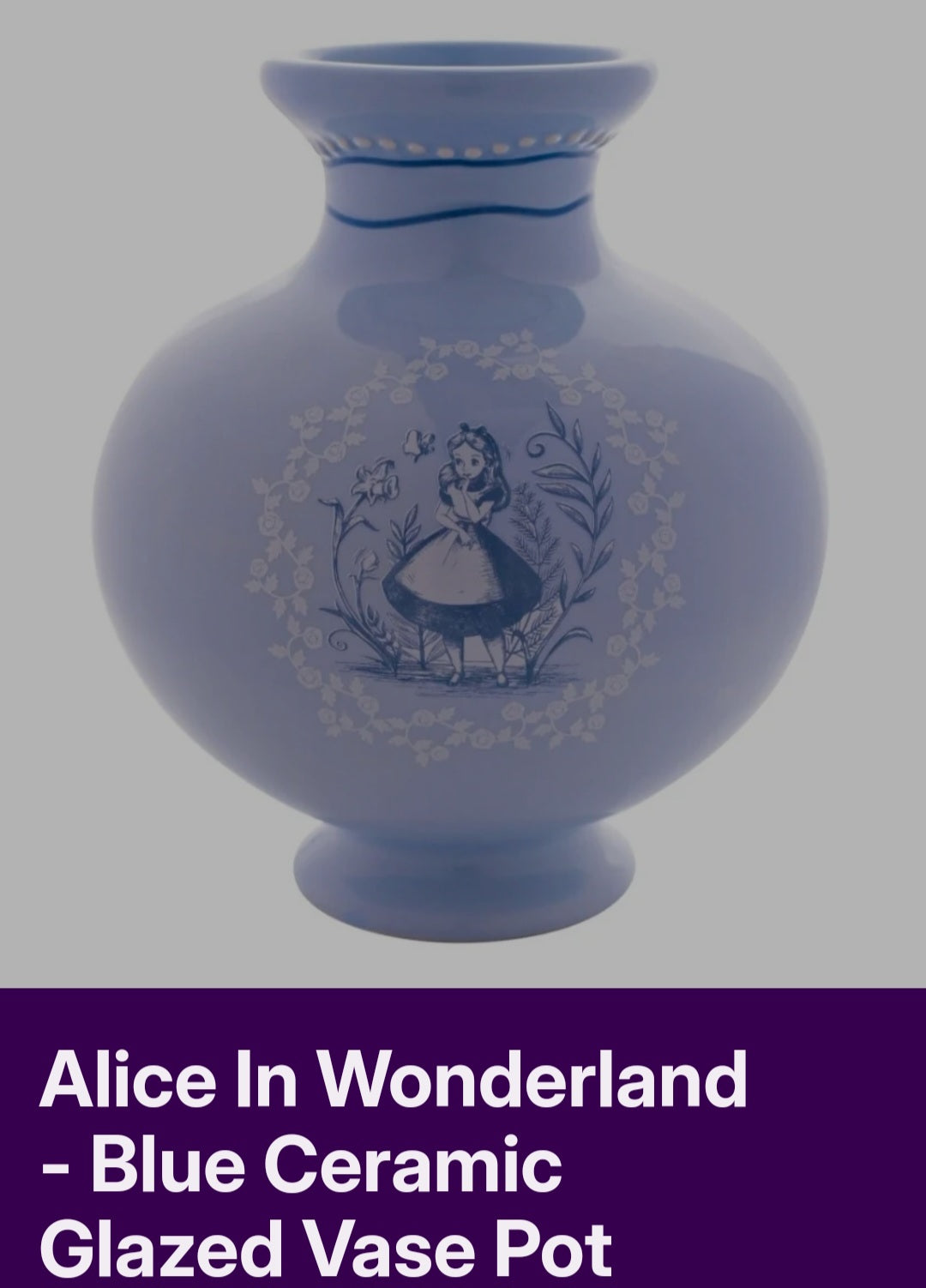 Alice In Wonderland - Blue Ceramic Glazed Vase Pot