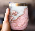 Pink Marble Rose Gold Floral Tumbler