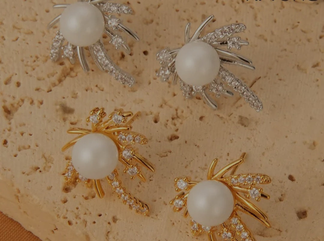 Pearl & Crystal Leaf Earrings