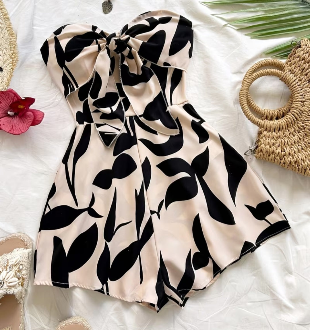 Botanical Print Bow Romper
