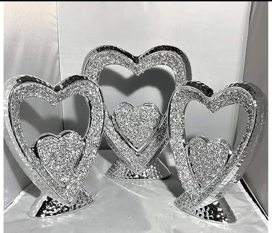 Crushed Diamond Heart Ornaments — Set of 3