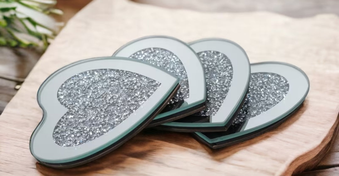 Crushed Diamond Heart Coasters - Set of 4