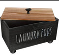 Laundry Pods Organiser Box with natural wood lid and black knob handle
