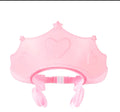Pink silicone princess crown baby shower cap with adjustable strap and ear clips