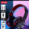 Lenovo wireless Bluetooth over-ear headphones in black and red