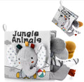 Jungle Animals soft sensory fabric book with 3D plush elephant and animal tails