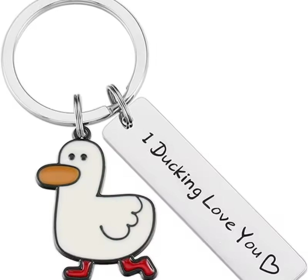 I Ducking Love You Keyring with duck charm and engraved tag