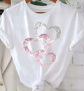 Triple Heart Glitter Tee — white tee with pink and silver glitter hearts