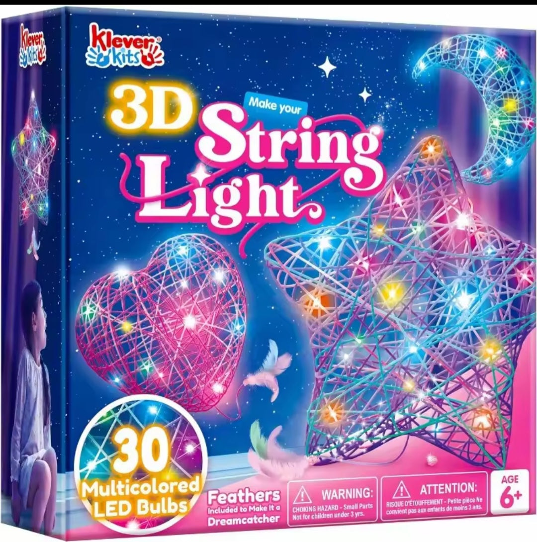 Klever Kits 3D String Light Making Kit with 30 multicoloured LED bulbs - star, heart and moon shapes