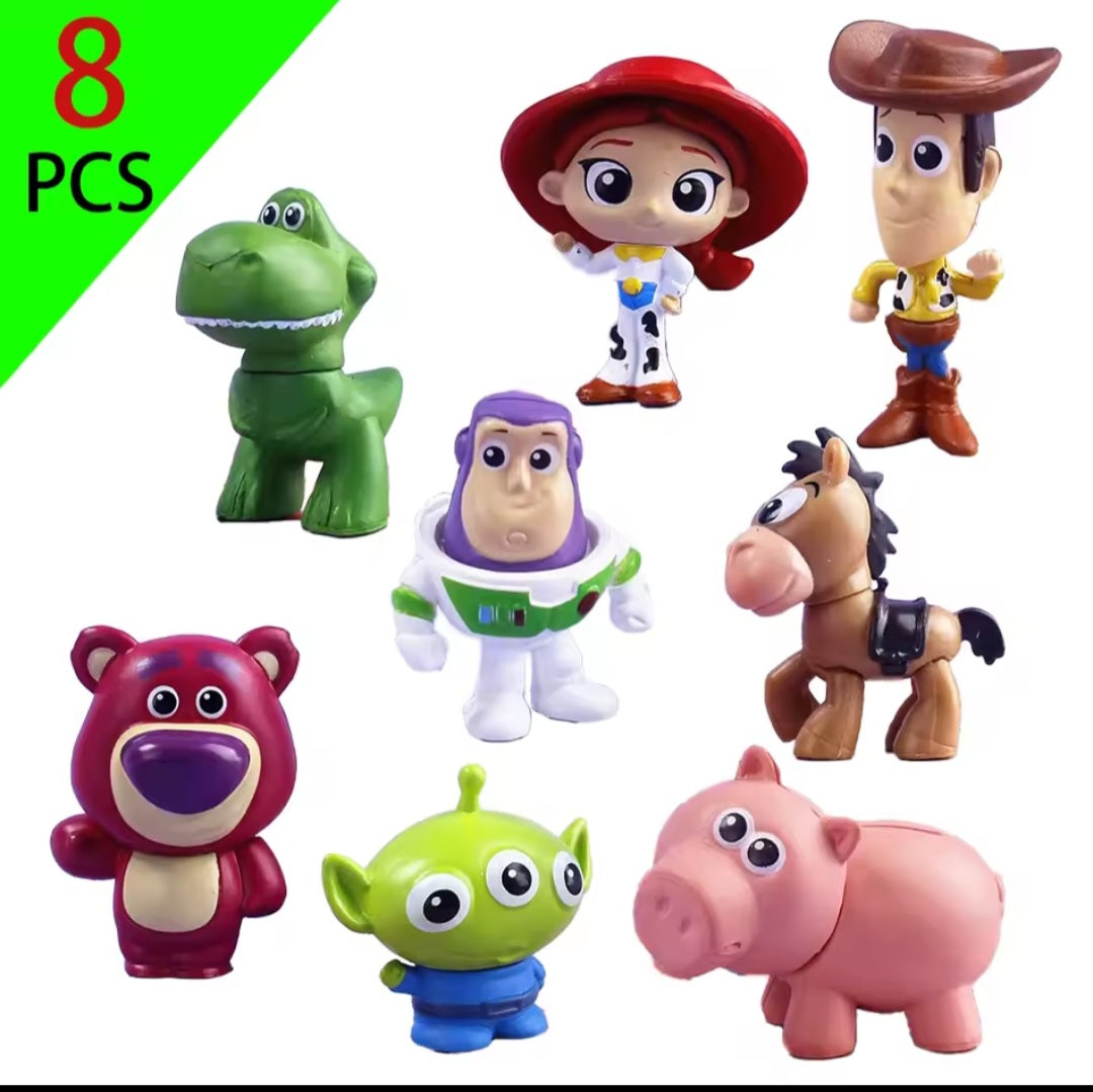 Toy Story 8-piece mini figure set including Woody, Buzz, Jessie, Rex, Lotso, Alien, Bullseye and Hamm
