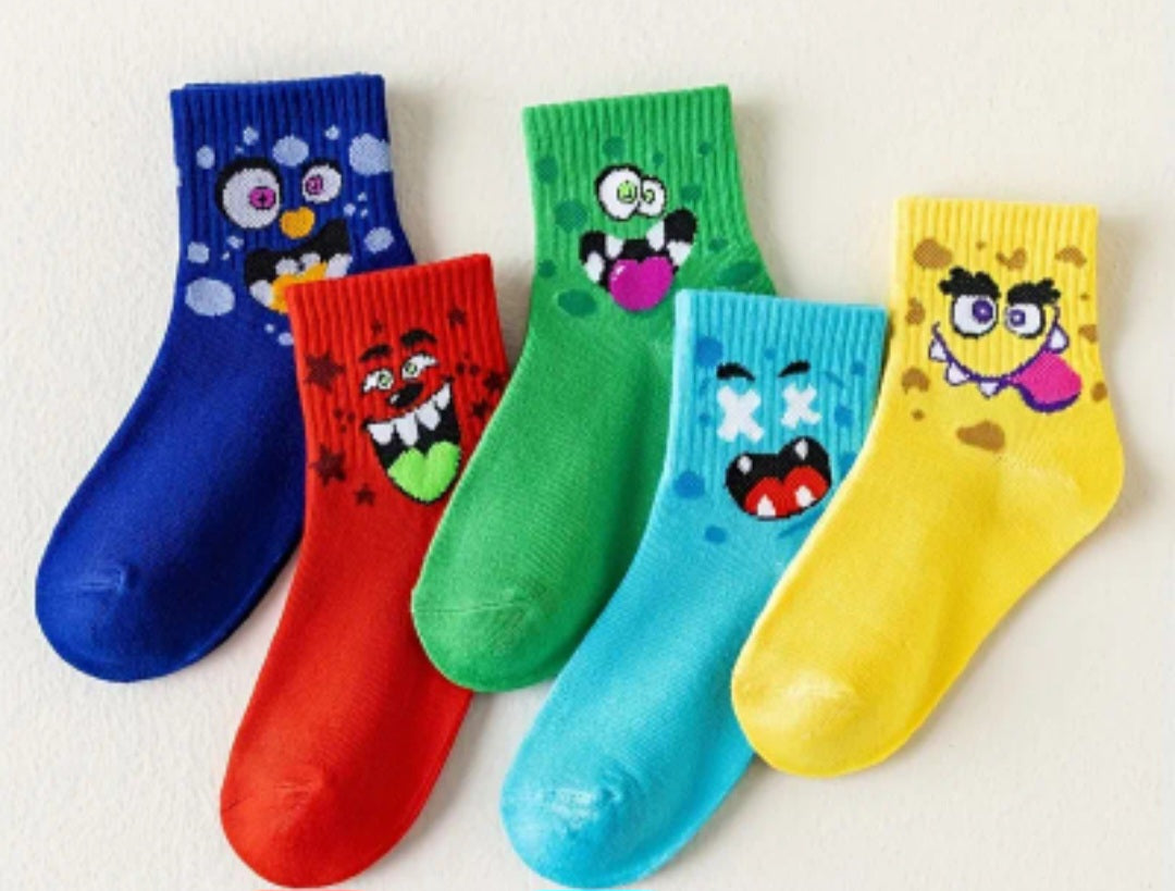 5 Pairs Children’s Monster Socks