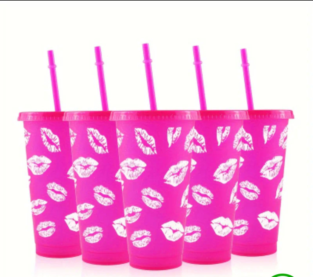 Lip Print Plastic Tumblers & Straw
