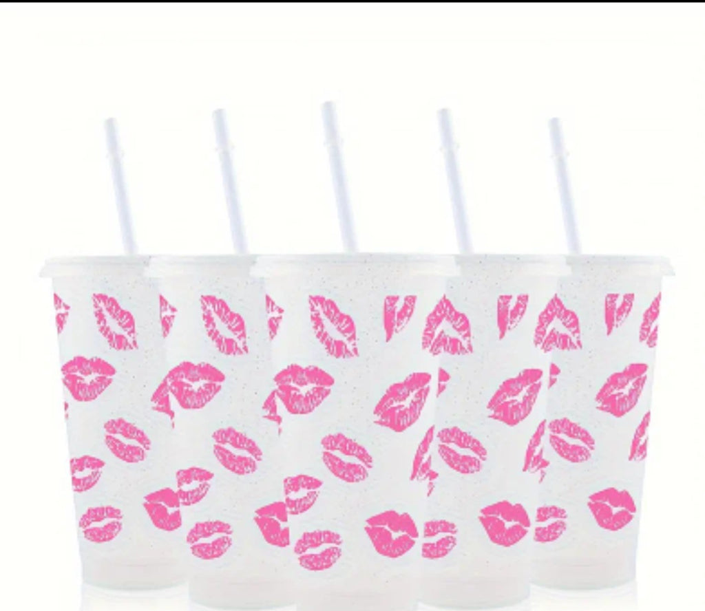 Lip Print Plastic Tumblers & Straw