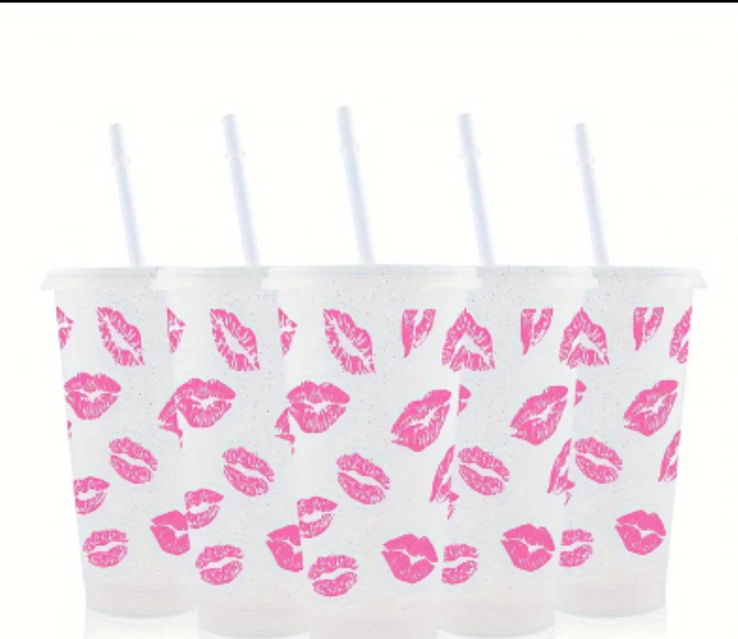 Lip Print Plastic Tumblers & Straw