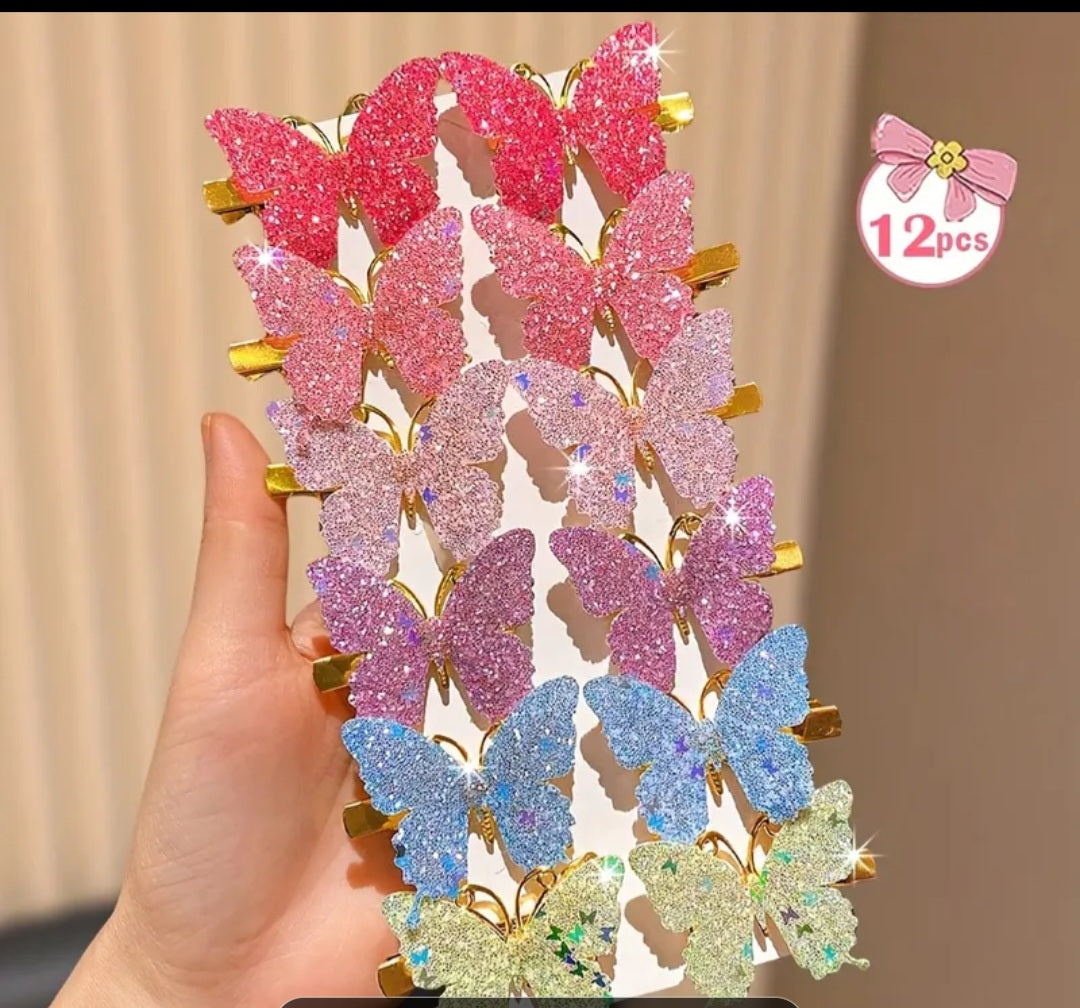 Girls Pink Sparkly Butterfly Hair Clips