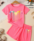 Girls Heart Pattern T-Shirt & Shorts Set