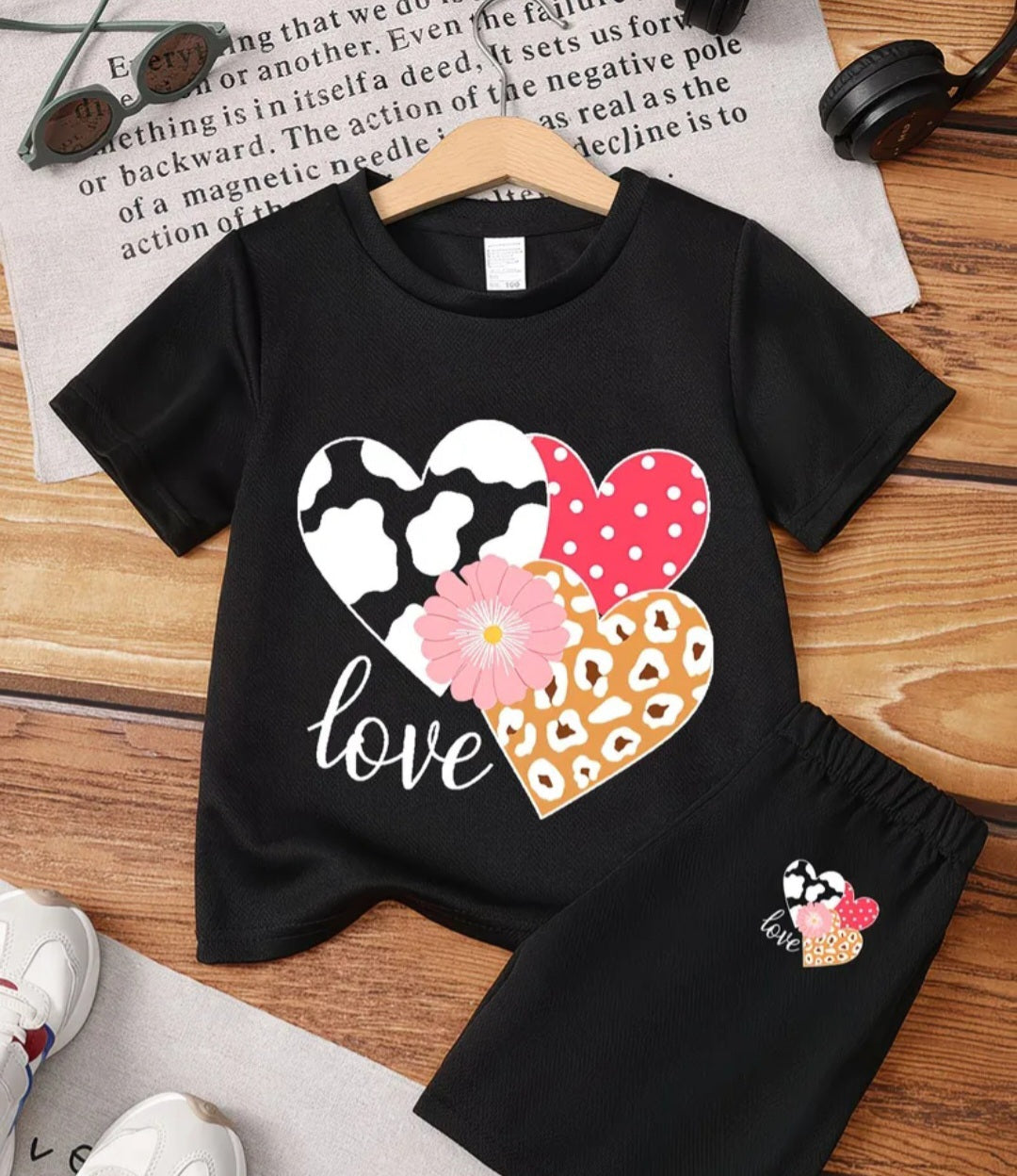 2 Piece Girls Love Shorts & Top Set