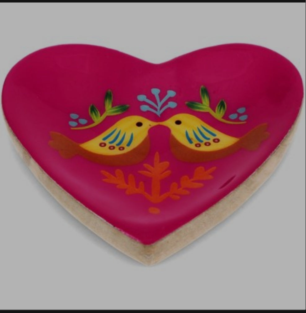 Birds Wooden Heart Trinket Dish