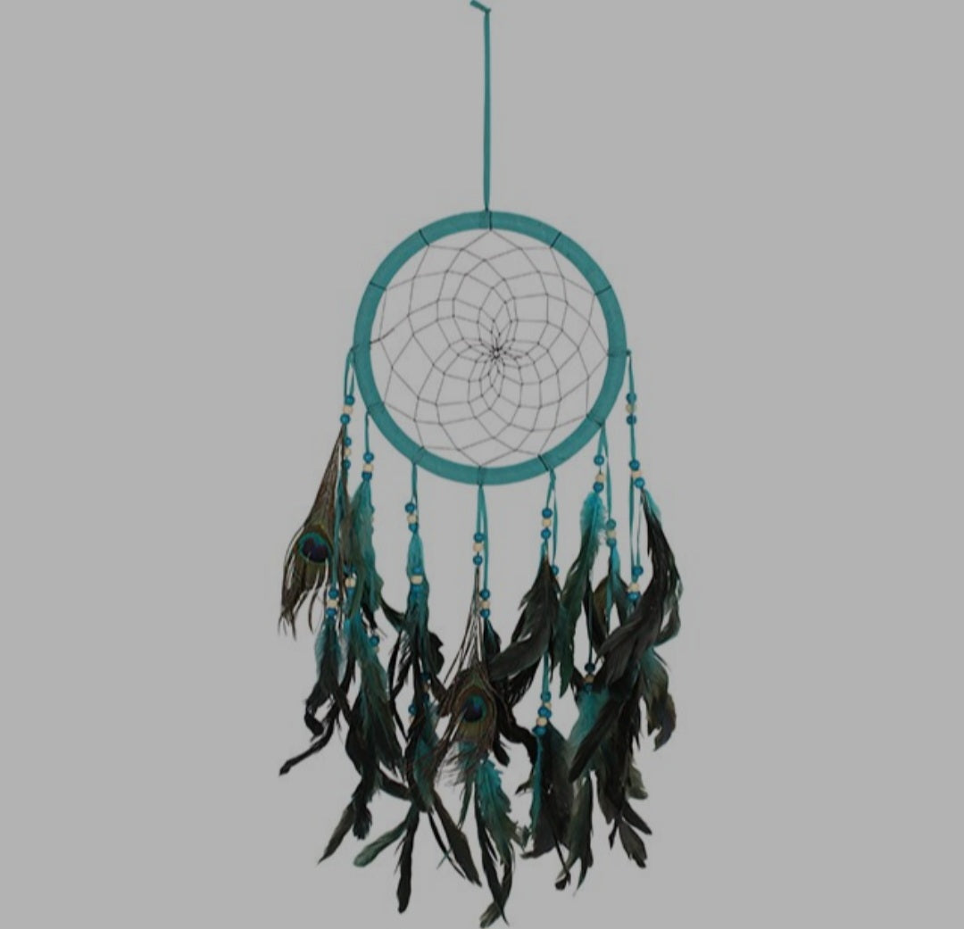 Turquoise Peacock Feather Dreamcatcher