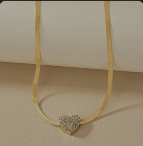 Crystal Heart Herringbone Necklace