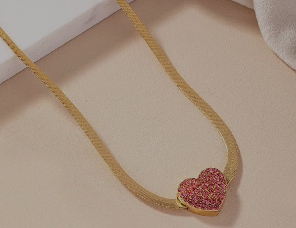 Crystal Heart Herringbone Necklace