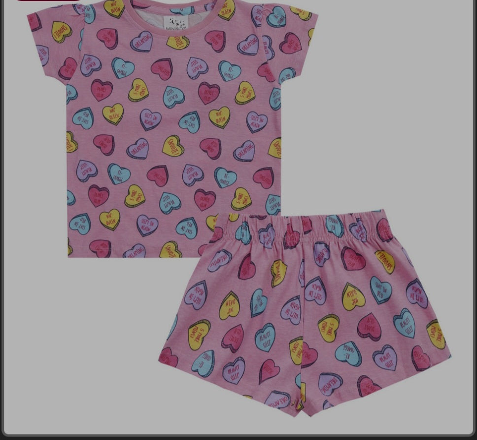 Girls Heart Print Pyjamas