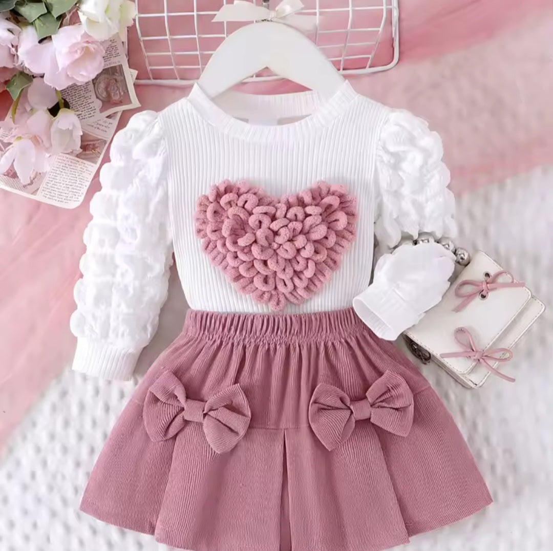 Knitted Love Heart Print Outfit