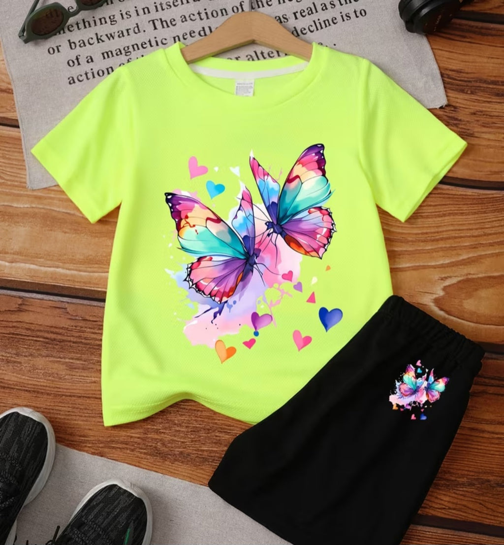 Girls Butterfly T-Shirt and Shorts Set