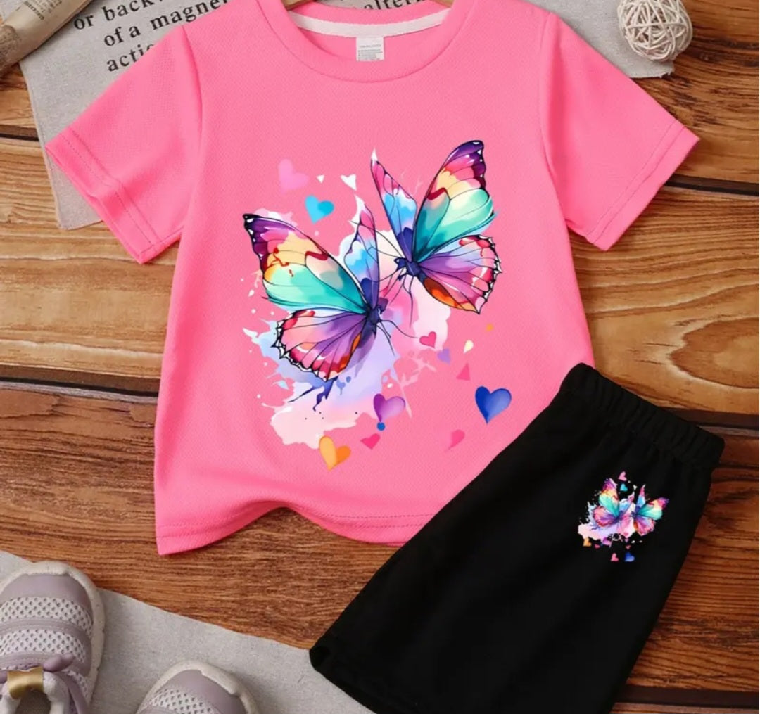 Girls Butterfly T-Shirt and Shorts Set