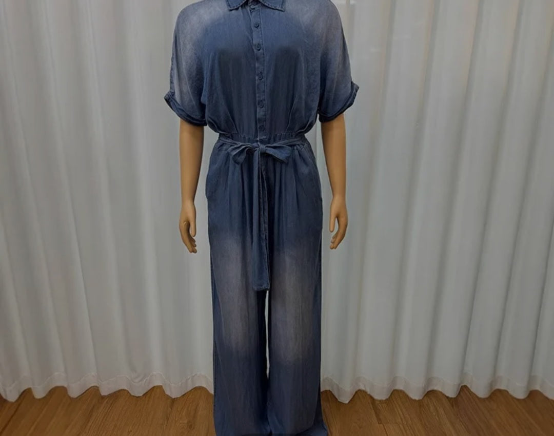 Long Denim Jumpsuit