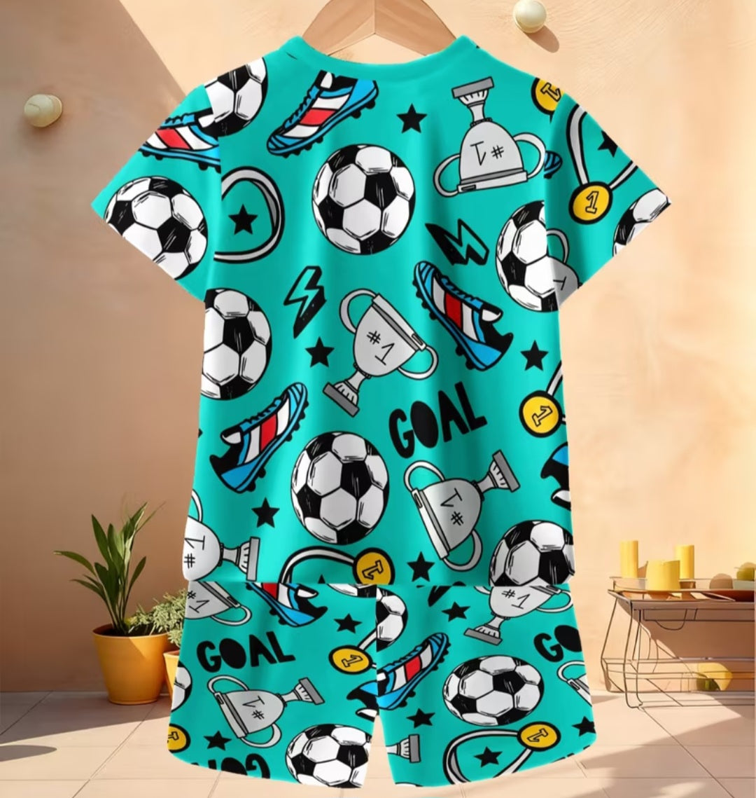 Football Print Kids Top and Shorts Set
