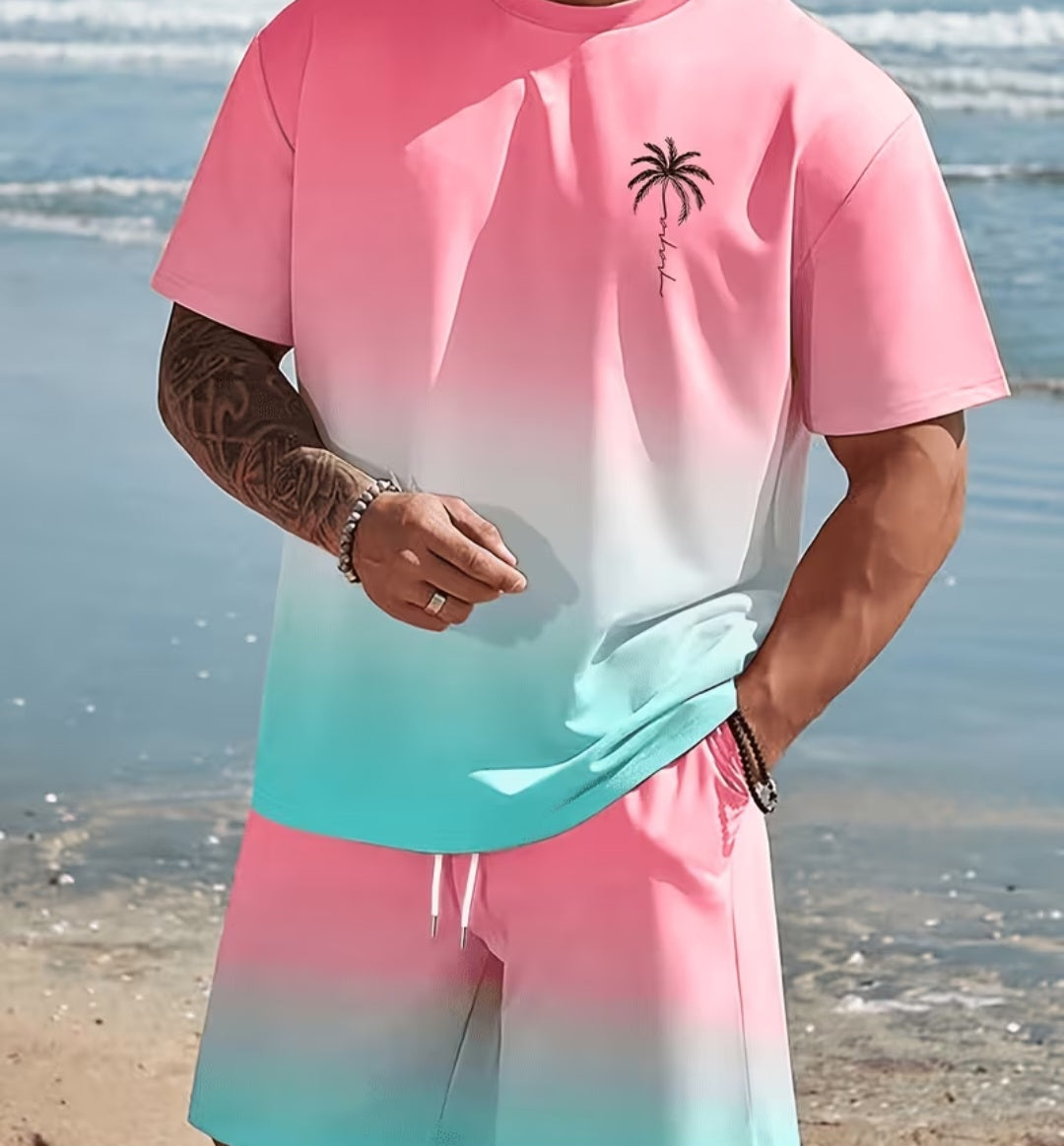 Mens Blue and Pink Shorts Set
