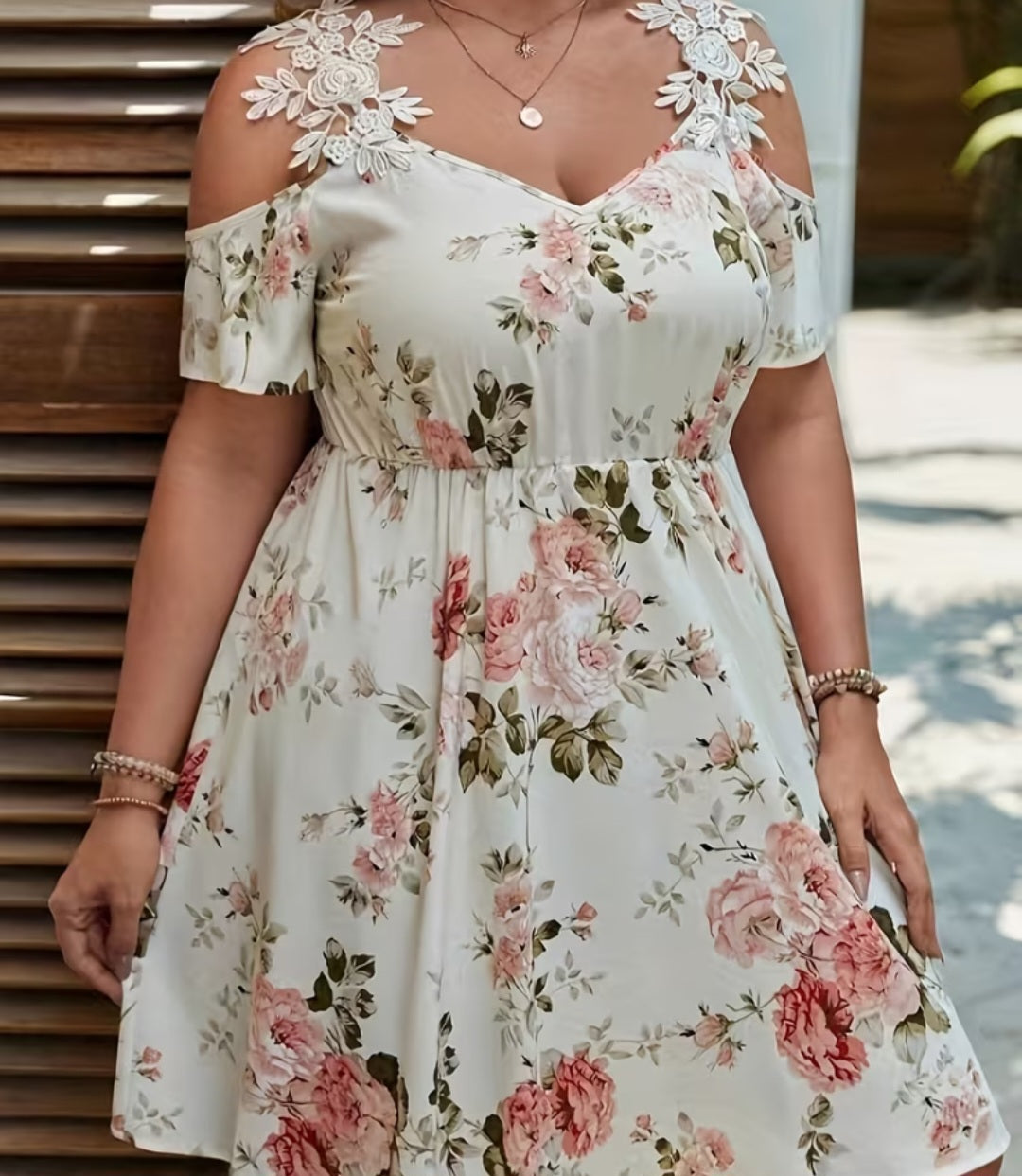 Plus Size Lace Shoulder Dress